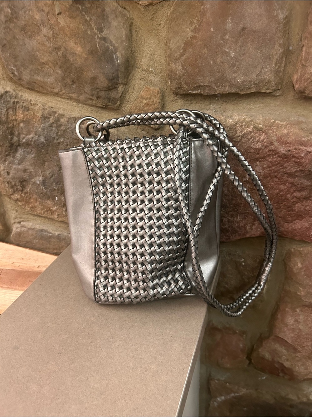 Liz Claiborne Woven Metallic Silver Shoulder Bag for Women